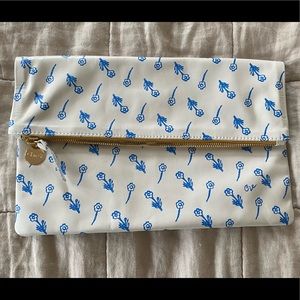 Clare V., purse, clutch, blue and white, floral unused